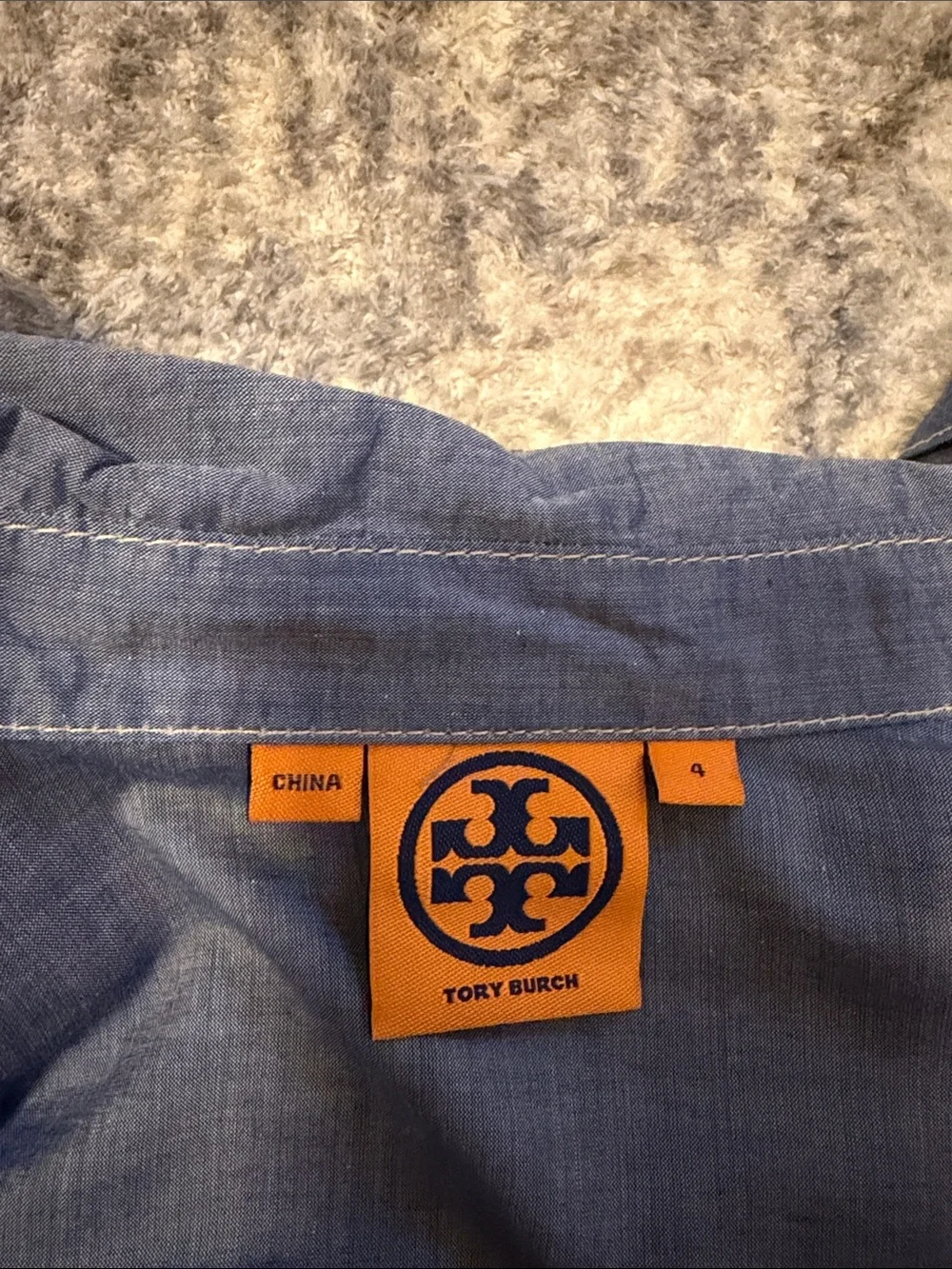 Tory Burch Blue Denim Button-Front Shirt Dress with Tie Waist